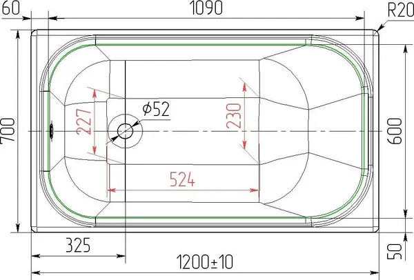Изображение товара Ванна чугунная Универсал Каприз-У 120x70 (1 сорт без ножек, с сифоном 21Y31000)
