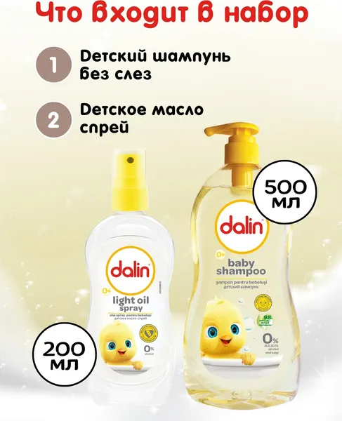 Изображение товара Набор косметики детской Dalin Шампунь без слез+Масло детское (700мл+200мл)
