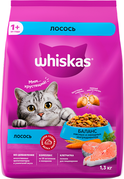 Сухой корм для кошек Whiskas подушечки с паштетом Лосось (1.3кг) — фото 3