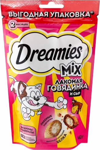 Изображение товара Лакомство для кошек Dreamies Mix с говядиной и сыром (140г)