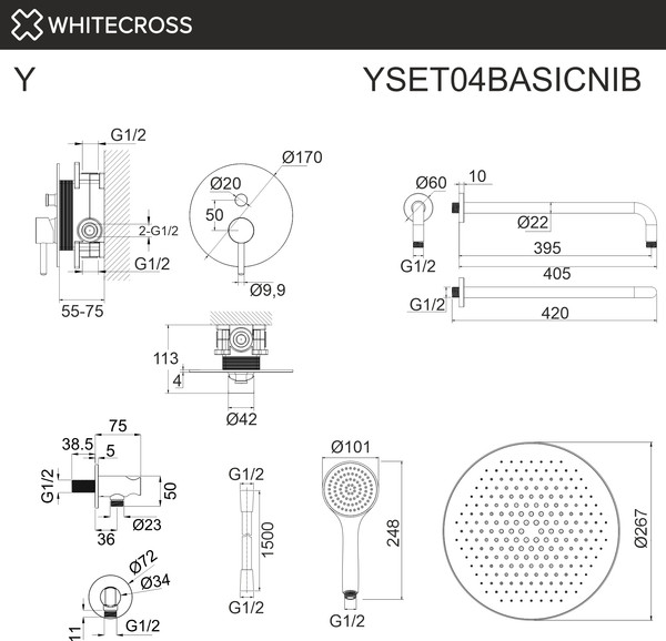 Изображение товара Душевая система со смесителем Whitecross Y YSET04BASICNIB (брашированный никель)
