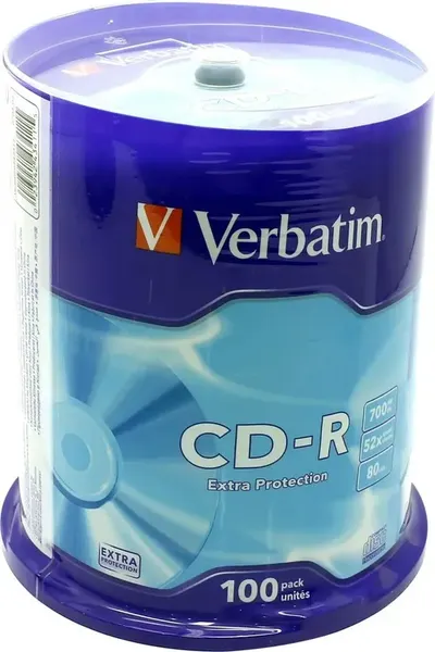 Изображение товара Набор дисков CD-R Verbatim 700МБ 52x / 43430 (100шт, Cake Box)