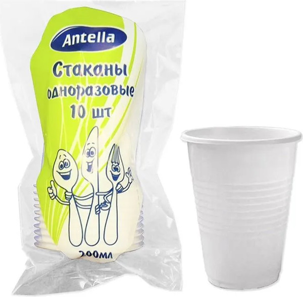 Изображение товара Набор одноразовых стаканов Антелла 200мл / 04055 (10шт, белый)