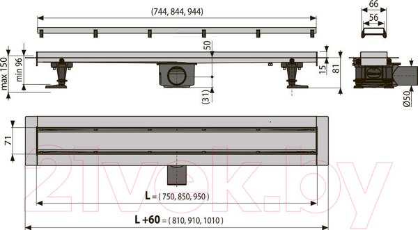 Изображение товара Трап для душа Alcadrain APZ13-DOUBLE9-750 (с решеткой)