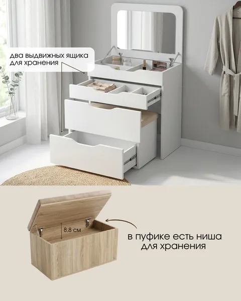 Изображение товара Туалетный столик Макс Стайл Прима (белый 601 PO)