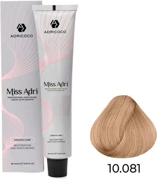 Крем-краска для волос Adricoco Miss Adri с кератином 10.081 (60мл, платиновый блонд пастельный ледяной) — фото 3