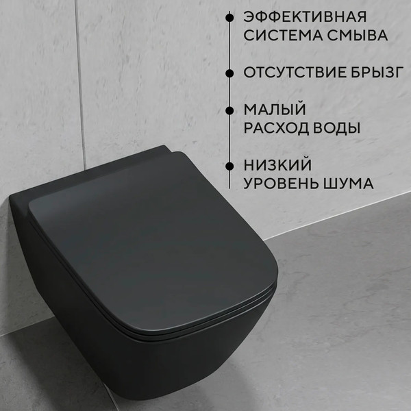 Изображение товара Унитаз подвесной с инсталляцией Lauter Magdeburg 21103EC + EVO815N + Triton Pro EVO (черный матовый с кнопкой смыва черный матовый)