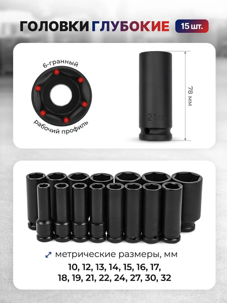 Изображение товара Набор головок слесарных Yataforce YF-4353-BV30 (66576)