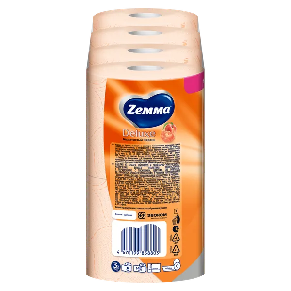 Изображение товара Туалетная бумага Zemma Deluxe Бархатистый персик 3 слоя (8рул)