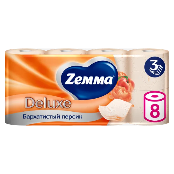 Изображение товара Туалетная бумага Zemma Deluxe Бархатистый персик 3 слоя (8рул)