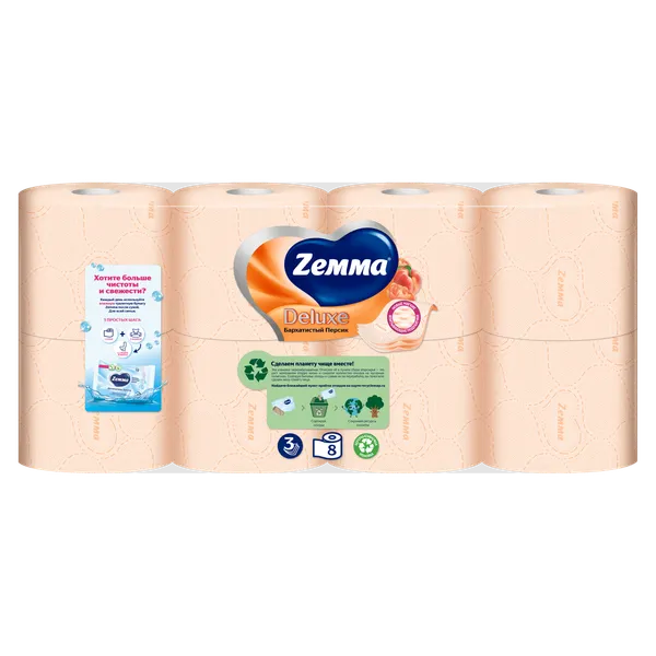 Изображение товара Туалетная бумага Zemma Deluxe Бархатистый персик 3 слоя (8рул)
