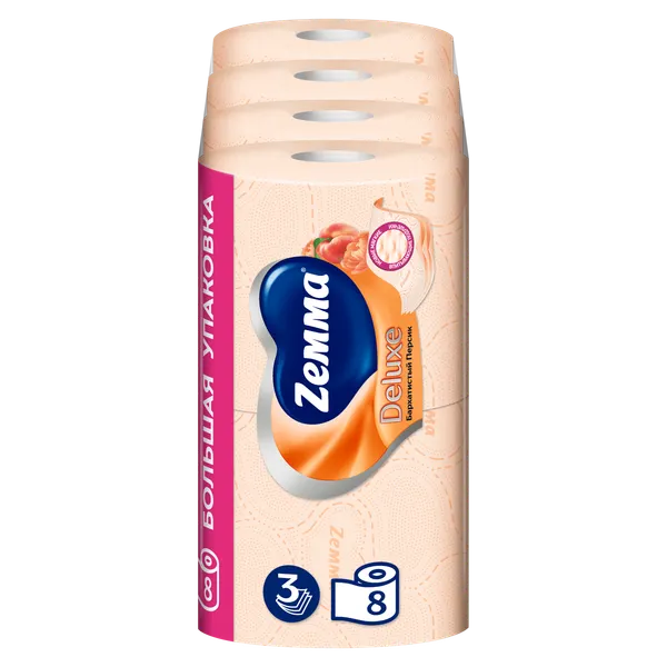 Изображение товара Туалетная бумага Zemma Deluxe Бархатистый персик 3 слоя (8рул)