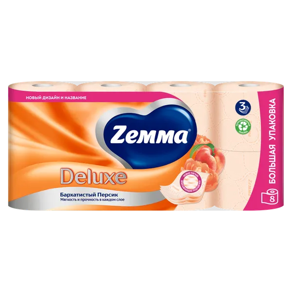 Изображение товара Туалетная бумага Zemma Deluxe Бархатистый персик 3 слоя (8рул)