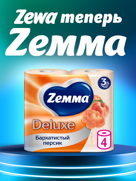 Изображение товара Туалетная бумага Zemma Deluxe Бархатистый персик 3 слоя (4рул)