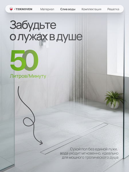 Изображение товара Трап для душа Teknoven TN7D50CH 500x70 (хром)