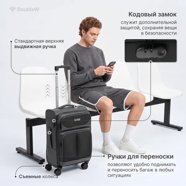 Изображение товара Чемодан на колесах DoubleW Arvo (S,черный)