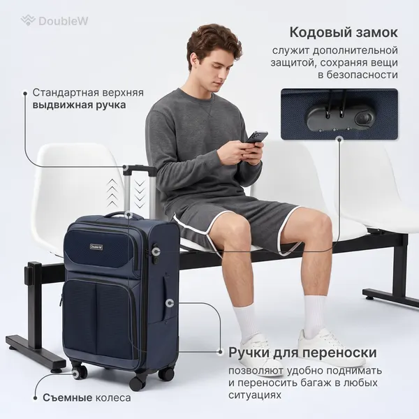 Изображение товара Чемодан на колесах DoubleW Arvo (M,синий)