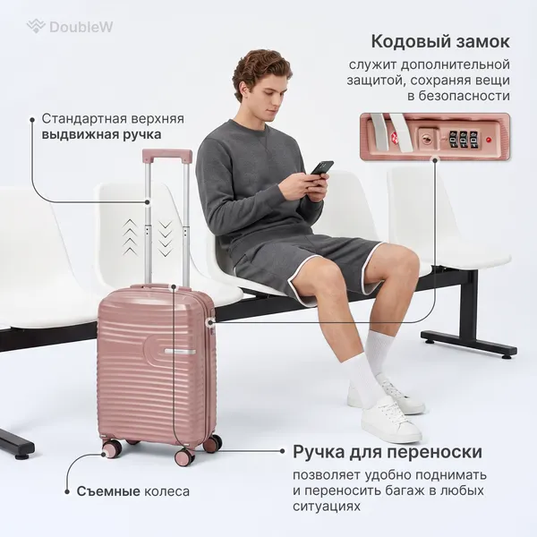 Изображение товара Чемодан на колесах DoubleW Tero (S, розовый)