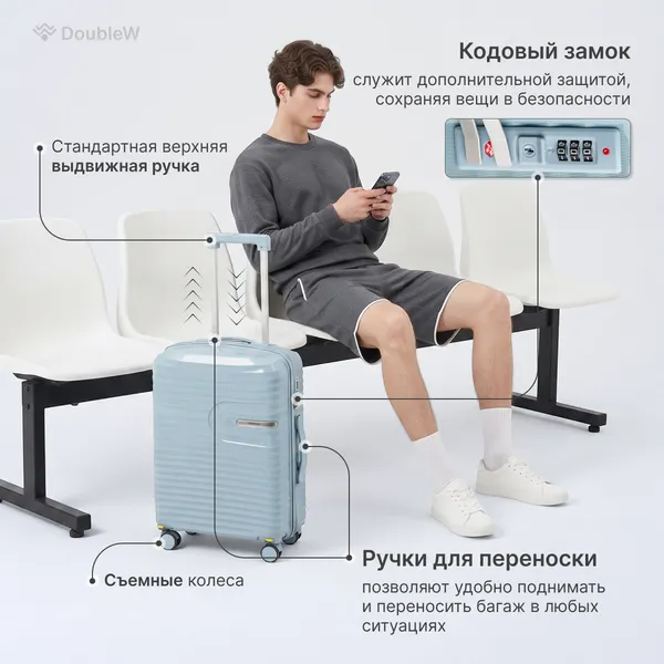 Изображение товара Чемодан на колесах DoubleW Tero (M, голубой)