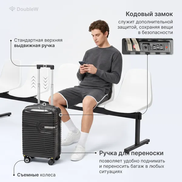 Изображение товара Чемодан на колесах DoubleW Tero (S, черный)