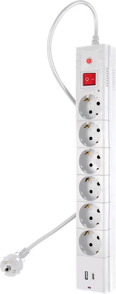 Изображение товара Сетевой фильтр Buro BU-SP1.8_USB_2A-W (1.8м, белый)