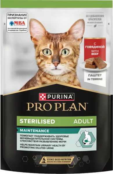 Влажный корм для кошек Pro Plan Sterilised Паштет с говядиной (75г)
