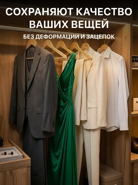 Изображение товара Набор деревянных вешалок-плечиков Humble L6611N (10шт, натуральный)