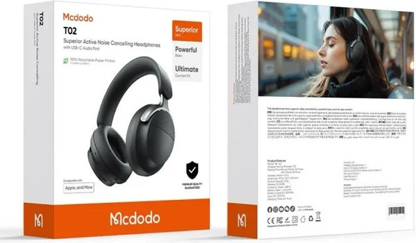 Беспроводные наушники McDodo T02 Series ANC Noise Cancelling (черный) — фото 6