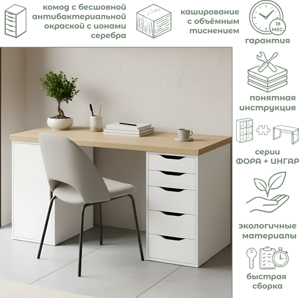 Изображение товара Письменный стол Mio Tesoro Ингар 2/5/ДВ (дуб скандинавский/белый)