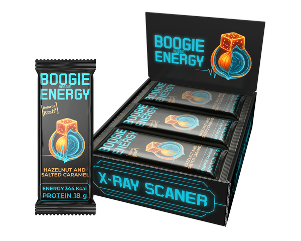 Набор протеиновых батончиков Boogie Veggie Energy Фундук и Соленая Карамель (12х50г) — фото 3