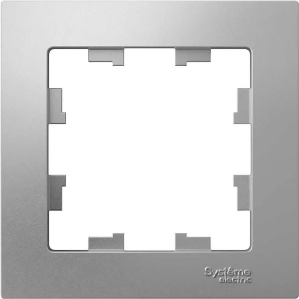 Изображение товара Розетка с рамкой Systeme (Schneider) Electric AtlasDesign ATN000345 + ATN000301 (алюминий/алюминий)