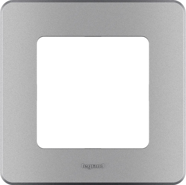 Изображение товара Розетка с рамкой Legrand Inspiria 673722 с заземлением + 673932 (алюминий/алюминий)