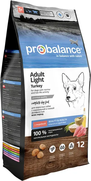 Изображение товара Сухой корм для собак ProBalance Light Turkey с индейкой (12кг)