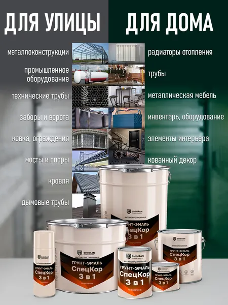 Изображение товара Грунт-эмаль SHIHRAN 3 в 1 полуглянец (10кг, темно-серый)