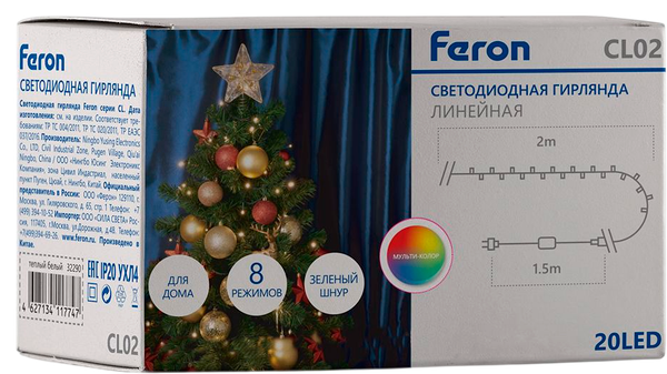 Изображение товара Светодиодная гирлянда Feron CL02 / 32282 (2м, мульти)