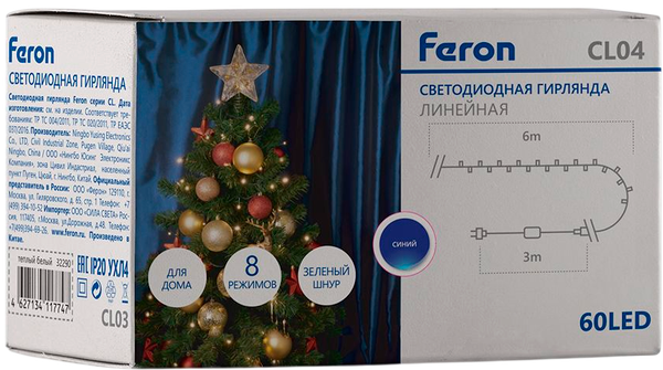 Изображение товара Светодиодная гирлянда Feron   CL04 / 32300 (6м, синий)