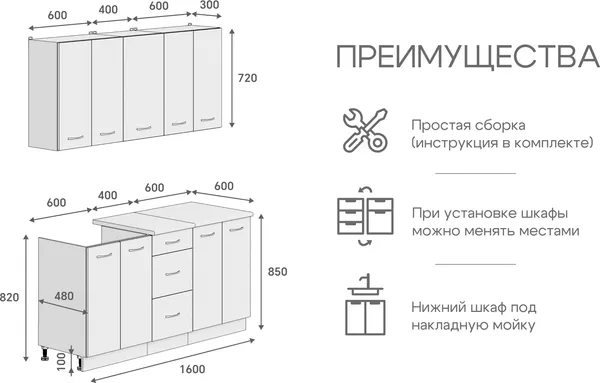 Изображение товара Кухонный гарнитур Кортекс-мебель Корнелия Лира 1.6 (дуб сонома/марсель)