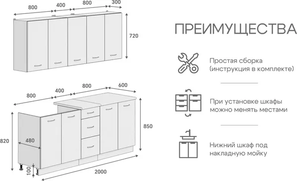 Изображение товара Кухонный гарнитур Кортекс-мебель Корнелия Лира 2.0 (белый/орех элия/королевский опал)