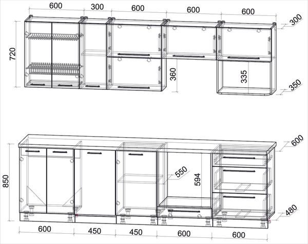 Изображение товара Кухонный гарнитур Interline Пластик 2.7-ПМ4 (мрамор/зефирный/белый гранит)