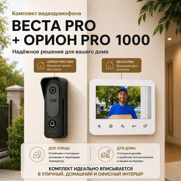 Изображение товара Видеодомофон Arsenal Веста Pro + Орион Pro 1000 (белый)