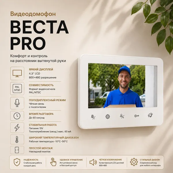 Изображение товара Видеодомофон Arsenal Веста Pro + Орион Pro 1000 (белый)