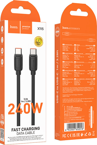 Изображение товара Кабель Hoco X115 USB Type-C (m) - USB (m) (1.2м, черный)