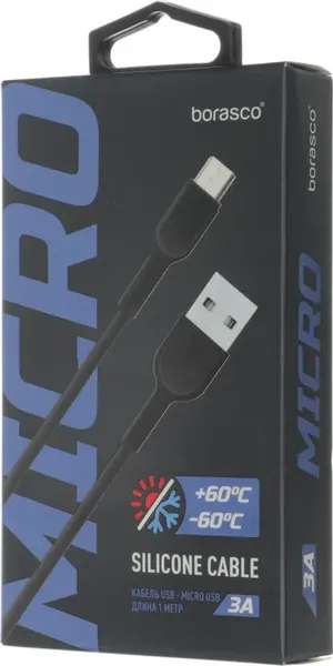 Изображение товара Зарядный кабель BoraSCO Micro USB (m) - USB (m) / 38511 (1м, черный)