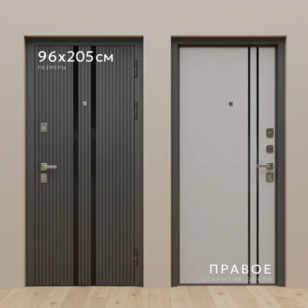 Изображение товара Входная дверь Guard МП-16 96x205 правая (муар черный/черная шагрень/грей шагрень 1025)