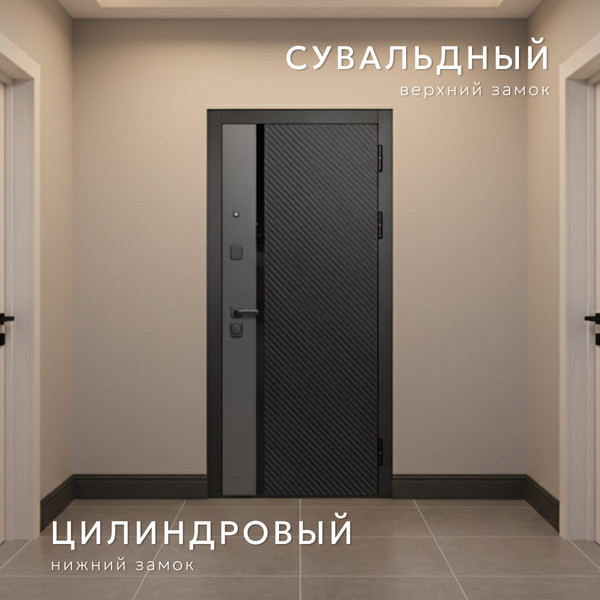 Изображение товара Входная дверь Guard МПП-23 96x205 правая (муар черный/эксимер черный/софт графит/эксимер черный)