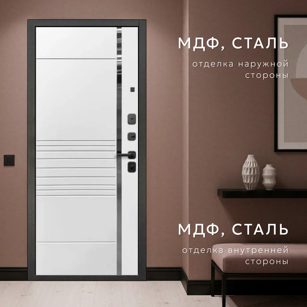 Изображение товара Входная дверь Guard МПП-24 96x205 правая (нерж. вставка, муар черный/эксимер черный/белый матовый)