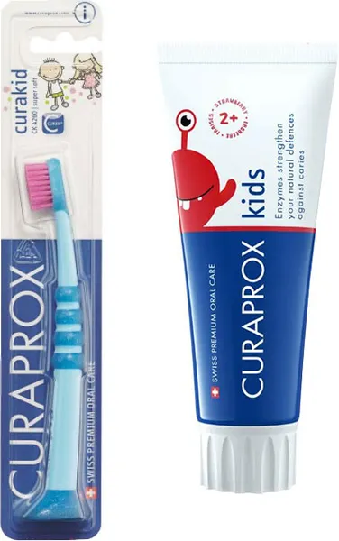 Набор для ухода за полостью рта Curaprox Паста Kids 950 Клубника 60мл + Щетка С гуммированной ручкой