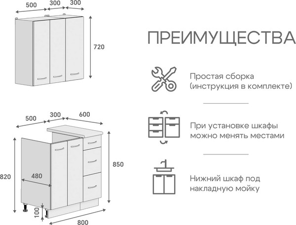 Изображение товара Кухонный гарнитур Кортекс-мебель Корнелия Лира 0.8 (капучино/оникс/марсель)