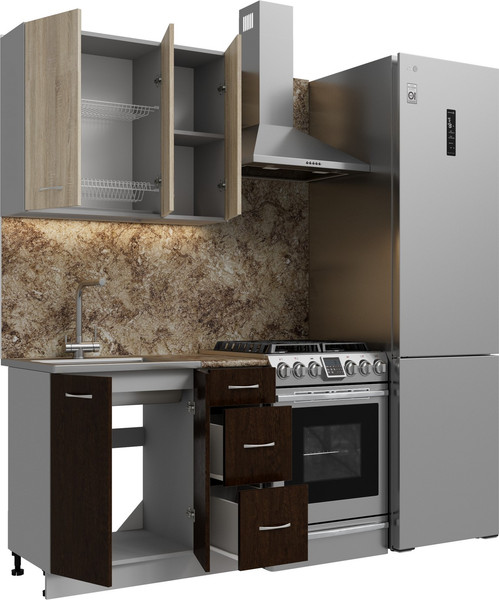Изображение товара Кухонный гарнитур Кортекс-мебель Корнелия Лира 0.9 (дуб сонома/венге/мадрид)