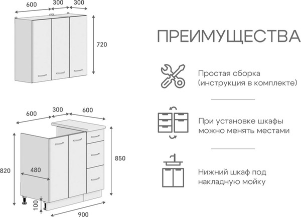 Изображение товара Кухонный гарнитур Кортекс-мебель Корнелия Лира 0.9 (капучино/королевский опал)